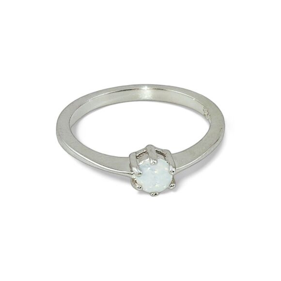 Sterling Silver 925 Round White Lab Opal Ring - Picture 4 of 4